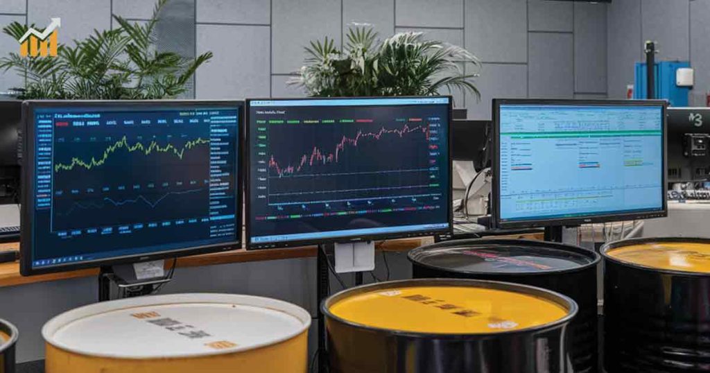 A trader analyzing real-time charts and graphs on a modern electronic commodity trading platform interface.